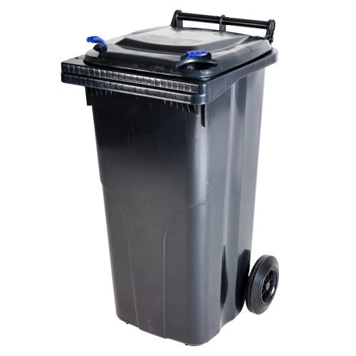 Plastikowy pojemnik 120 l - czarny, klipsy niebieskie